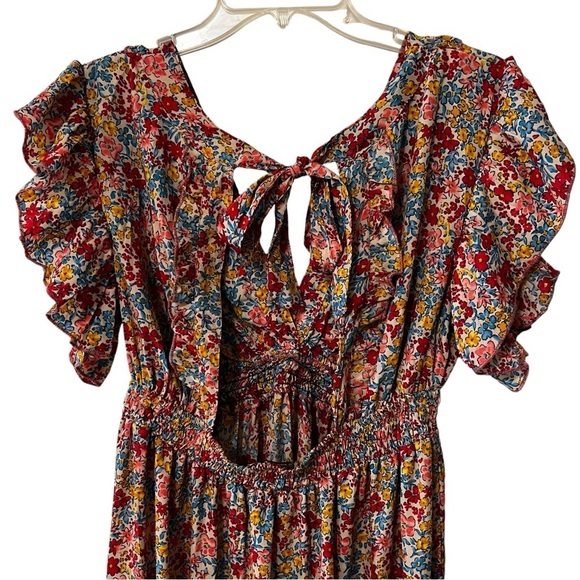 Gold & Silver Paris Ditzy Floral  Flutter Sleeves Smocked Waist Coquette 12 - Picture 7 of 15